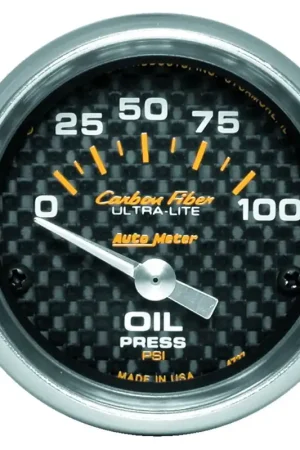 Clearance Autometer 2-1/16" Oil Pressure 0-100 PSI Air-Core Carbon Fiber