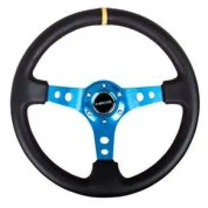 NRG Reinforced Steering Wheel 350mm, 3in. Deep Black/Blue/Yellow CM Today Only