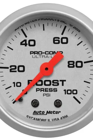 Autometer 2-1/16" Boost 0-100 PSI Mechanical Ultra-Lite Best Seller