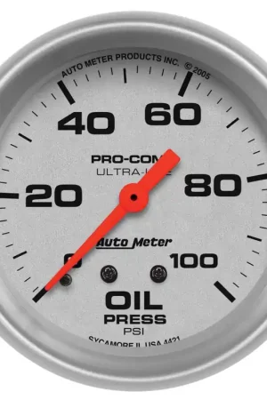 Autometer 2-5/8" Oil Pressure 0-100 PSI Mechanical Ultra-Lite Bulk Order