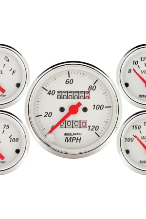 Autometer 5 Pc. Gauge Kit 3-1/8" & 2-1/16" Mechanical Speedometer Arctic White Fan Favorite