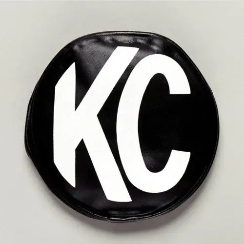 Shop Now KC HiLiTES 5in. Round Soft Cover (Pair) - Black w/White KC Logo