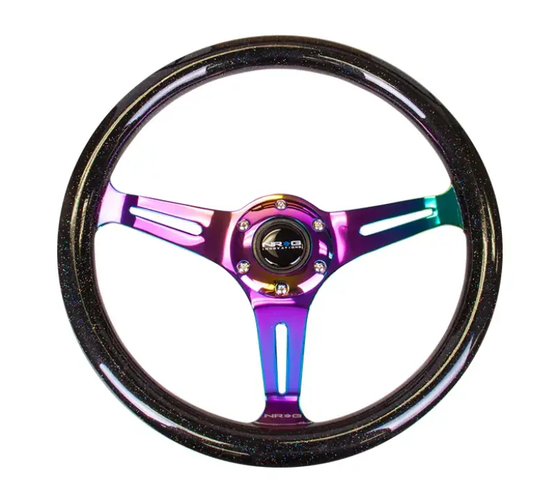 High Quality NRG NRG Classic Wood Grain Steering Wheel (350mm) Black Sparkle/Galaxy Color w/Neochrome 3-Spoke
