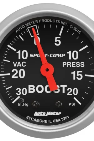 Bulk Order Autometer 2-1/16" Boost/Vacuum 30 In HG/20 PSI Mechanical Sport-Comp
