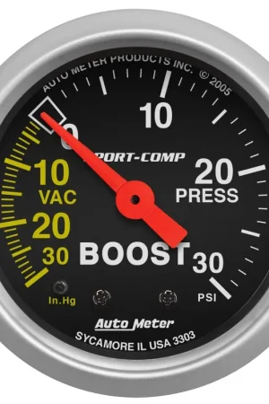 Order Now Autometer 2-1/16" Boost/Vacuum 30 In HG/30 PSI Mechanical Sport-Comp