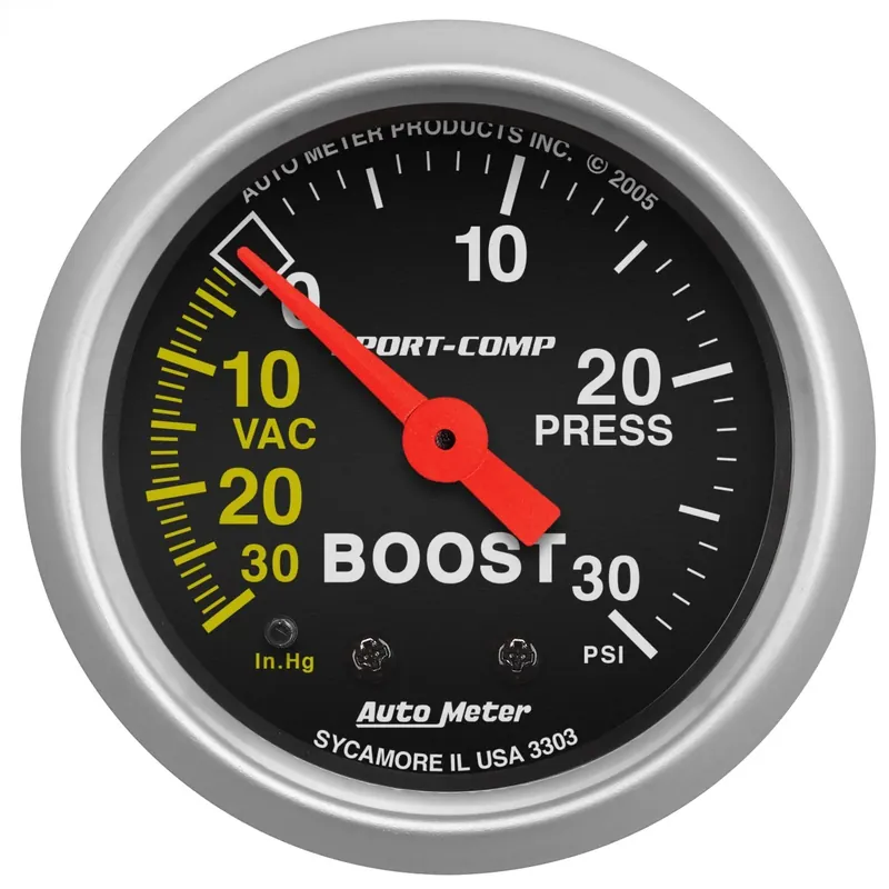 Order Now Autometer 2-1/16" Boost/Vacuum 30 In HG/30 PSI Mechanical Sport-Comp