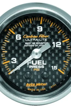 Same Day Shipping Autometer 2-1/16" Fuel Pressure 0-15 PSI Mechanical Carbon Fiber