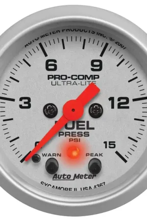 Limited Time Autometer 2-1/16" Fuel Pressure w/Peak & Warn 0-15 PSI Stepper Motor Ultra-Lite