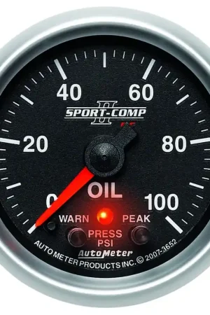 Autometer 2-1/16" Oil Pressure w/Peak & Warn 0-100 PSI Stepper Motor Sport-Comp II Final Sale