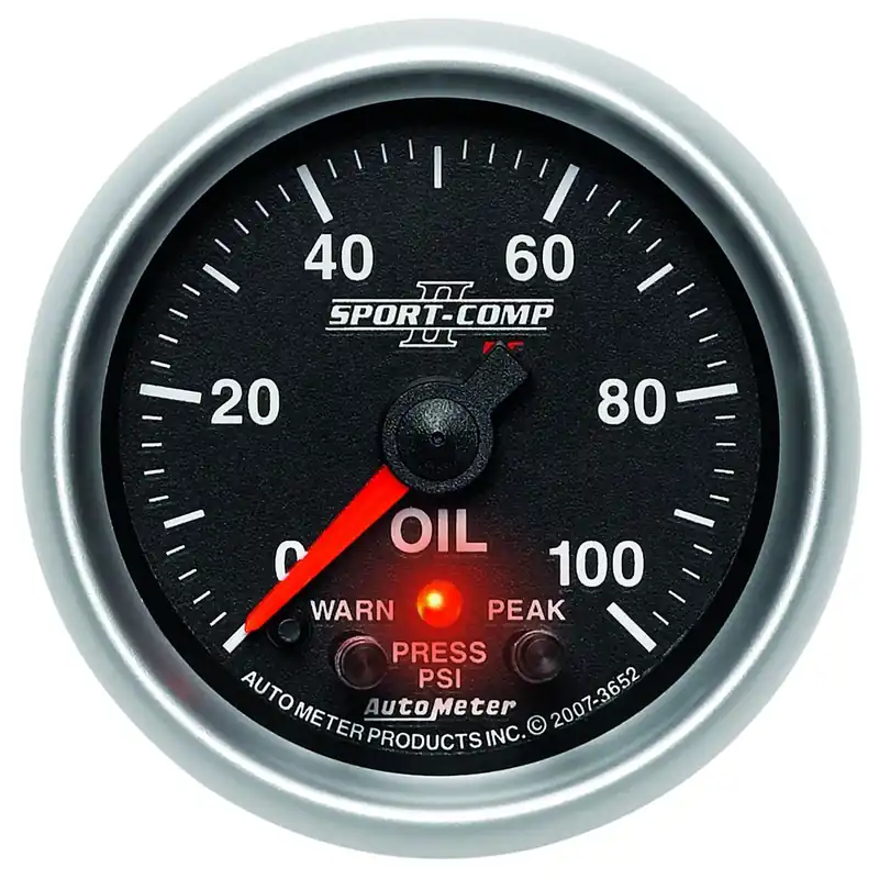 Autometer 2-1/16" Oil Pressure w/Peak & Warn 0-100 PSI Stepper Motor Sport-Comp II Final Sale