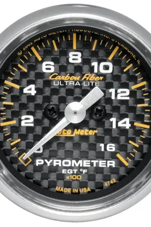 Budget Autometer 2-1/16" Pyrometer 0-1600 °F Stepper Motor Carbon Fiber
