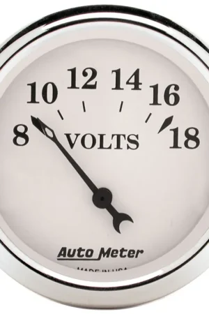 Free Returns Autometer 2-1/16" Voltmeter 8-18V Air-Core Old-Tyme White
