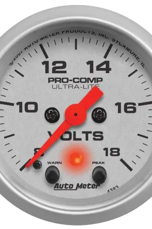 Autometer 2-1/16" Voltmeter w/Peak & Warn 8-18V Digital Stepper Motor Ultra-Lite Free Delivery