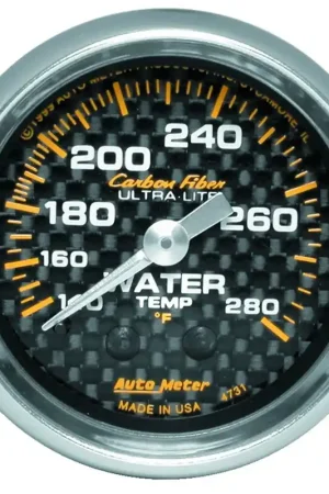 Autometer 2-1/16" Water Temperature 140-280 °F 6 Ft. Mechanical Carbon Fiber Money Back Guarantee