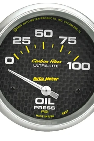 Autometer 2-5/8" Oil Pressure 0-100 PSI Air-Core Carbon Fiber Best Seller