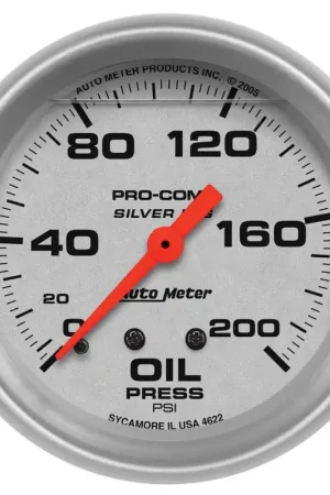 Autometer 2-5/8" Oil Pressure 0-200 PSI Mechanical Liquid Filled Ultra-Lite Hassle-Free Returns