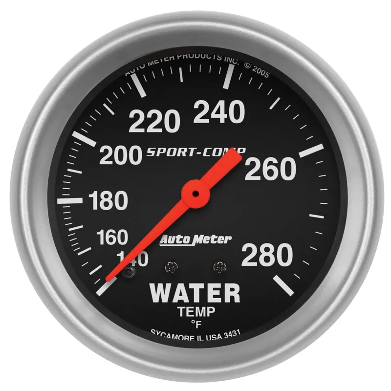 Autometer 2-5/8" Water Temperature 140-280 °F 6 Ft. Mechanical Sport-Comp Top Rated