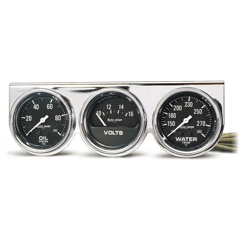 Autometer Gauge Console OILP/WTMP/Volt 2-5/8" 100 PSI/280 °F/16V Black Dial Chrome BZL AG Warranty Included