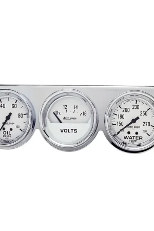 Place Order Autometer Gauge Console OILP/WTMP/Volt 2-5/8" 100 PSI/280 °F/16V WhiteDial Chrome BZL AG