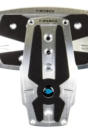 Exclusive NRG NRG Brushed Aluminum Sport Pedal A/T - Silver w/Black Rubber Inserts