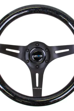 NRG NRG Classic Wood Grain Steering Wheel (310mm) Black Sparkle w/Blk 3-Spoke Center Premium