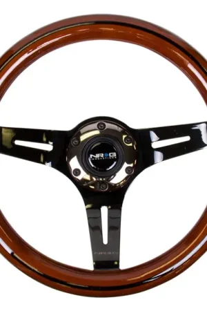 Today Only NRG NRG Classic Wood Grain Steering Wheel (310mm) Dark Wood & Black Line Inlay w/Blk Chrome 3-Spoke Ctr.