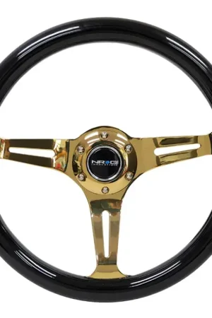 NRG NRG Classic Wood Grain Steering Wheel (350mm) Black Grip w/Chrome Gold 3-Spoke Center Hot Picks