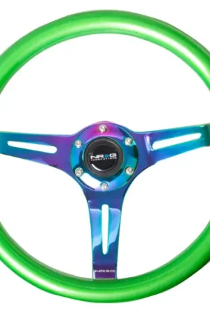 Time-Limited NRG NRG Classic Wood Grain Steering Wheel (350mm) Green Pearl/Flake Paint w/Neochrome 3-Spoke Center