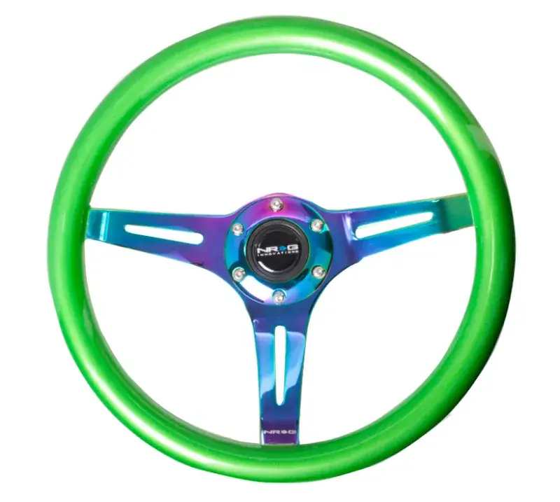 Time-Limited NRG NRG Classic Wood Grain Steering Wheel (350mm) Green Pearl/Flake Paint w/Neochrome 3-Spoke Center