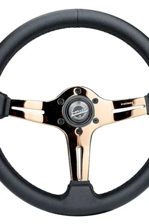NRG NRG Light Weight Gaming Steering Wheel - Blitz 350mm 3 Rose Gold Spokes Slits - Leather - No Dish Viral