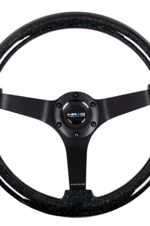 Mega Sale NRG NRG Reinforced Steering Wheel (350mm / 3in Deep) Classic Blk Sparkle Wood Grain w/Blk 3-Spoke Center