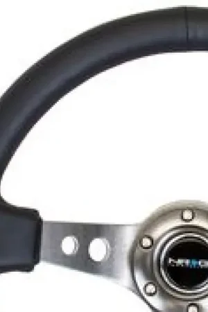 NRG NRG Reinforced Steering Wheel (350mm / 3in. Deep) Blk Leather w/Gunmetal Circle Cutout Spokes Sale