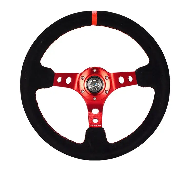NRG NRG Reinforced Steering Wheel (350mm / 3in. Deep) Blk Leather/Red Stitch w/Red Spoke Place Order