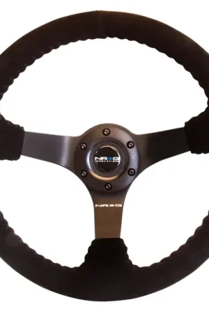 Best Choice NRG NRG Reinforced Steering Wheel (350mm / 3in. Deep) Blk Suede w/Blk BBall Stitch (Odi Bakchis Edition)