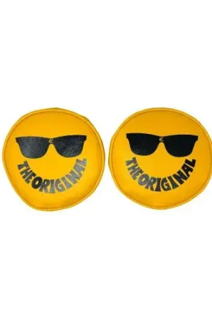 KC HiLiTES Retro 6in Round Yellow Vinyl Light Cover w/ Black KC Sunglasses Logo Buy Direct