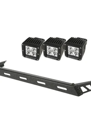 Viral Rugged Ridge 07-18 Jeep Wrangler JK Black 3 Sqaure LED Hood Mounted Light Bar Kit