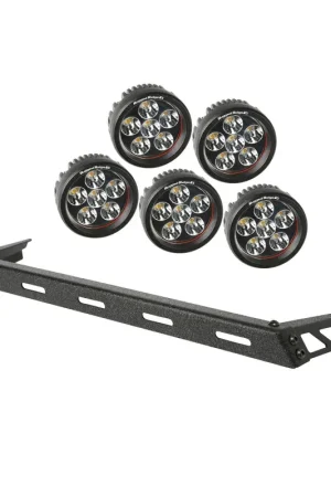 Rugged Ridge 07-18 Jeep Wrangler JK Black 5 Round LED Hood Mounted Light Bar Kit Grab Now