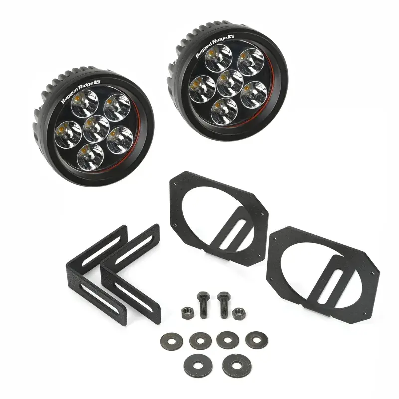 Rugged Ridge 07-18 Jeep Wrangler JK Bumper Mounted Circular LED Light & Mount Kit High Quality