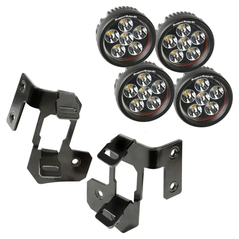 Rugged Ridge 07-18 Jeep Wrangler JK Semi-Gloss Black Round A-Pillar LED Light Mount Kit Limited Time