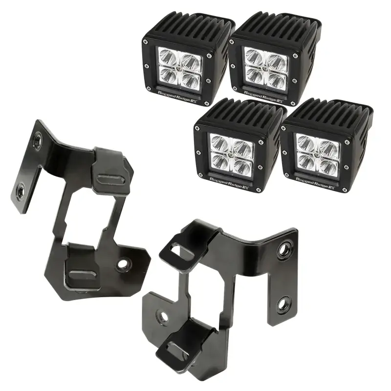 Next Day Delivery Rugged Ridge 07-18 Jeep Wrangler JK Semi-Gloss Black Square A-Pillar LED Light Mount Kit