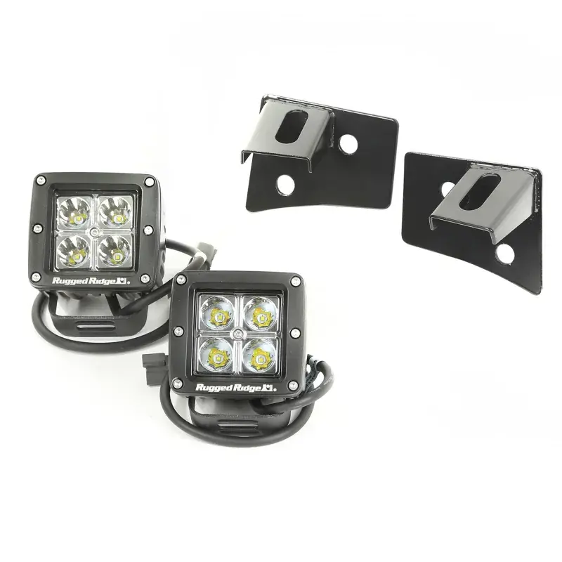 Discount Rugged Ridge 07-18 Jeep Wrangler JK Square Windshield LED Light Kit w/ Brackets