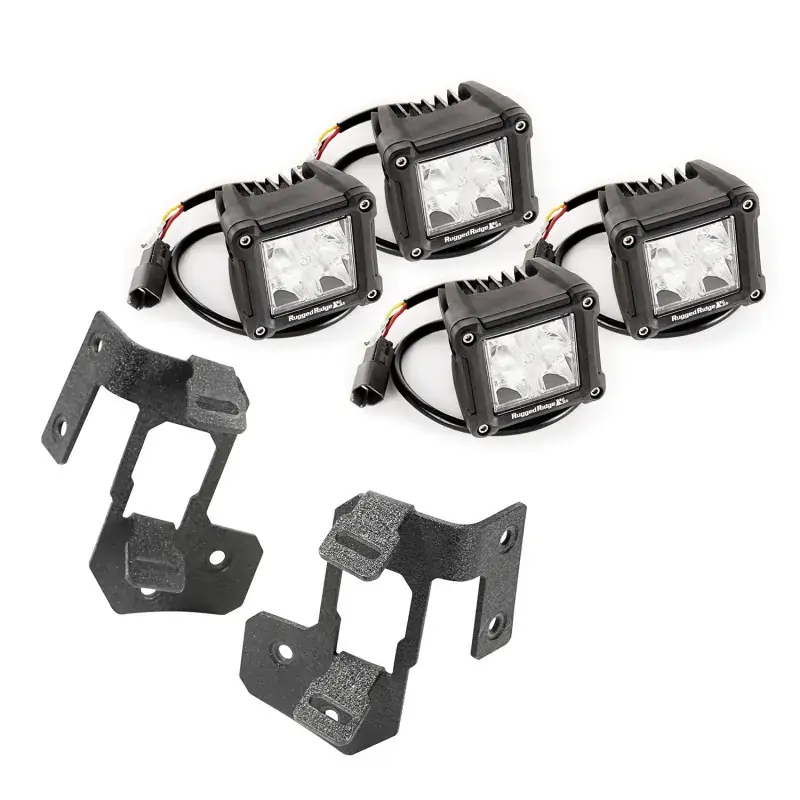 Rugged Ridge 07-18 Jeep Wrangler JK Textured Black Dual Cube A-Pillar Light Mount Kit Secure Checkout