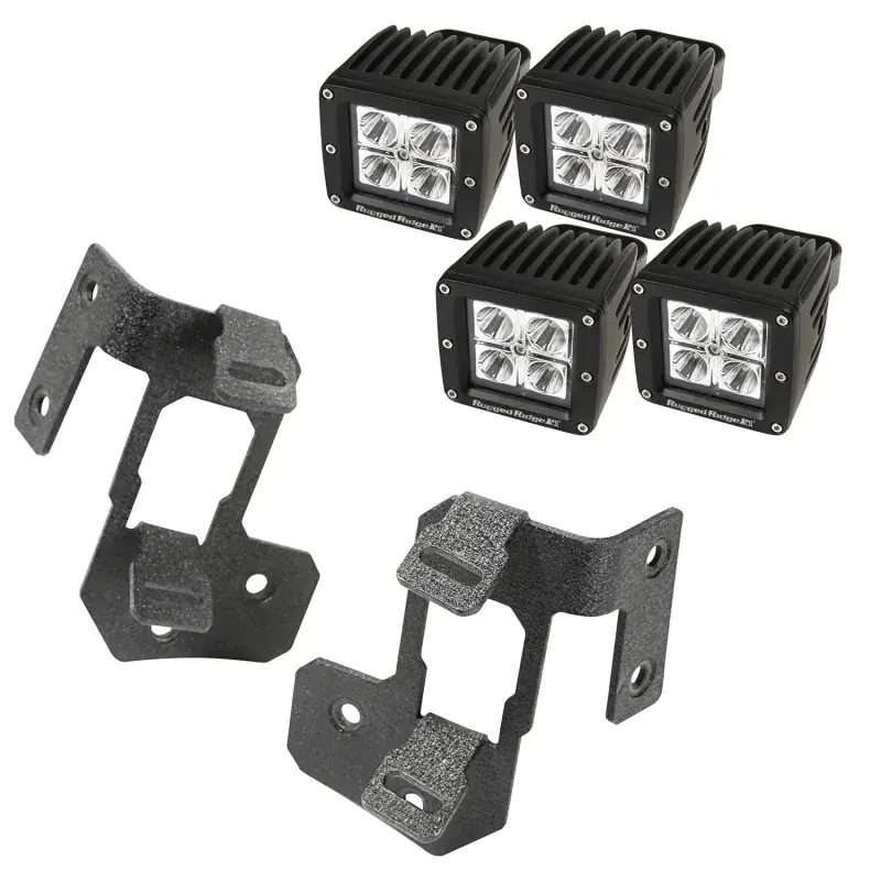 Rugged Ridge 07-18 Jeep Wrangler JK Textured Black Square A-Pillar LED Light Mount Kit Worldwide Shipping