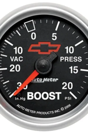 Autometer 2-1/16" Boost/Vacuum 30 In HG/20 PSI Chevy Red Bowtie One Day Deal