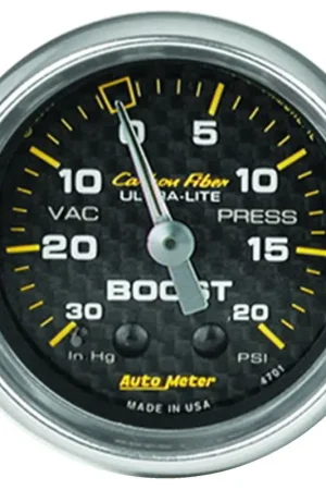 Luxury Autometer 2-1/16" Boost/Vacuum 30 In HG/20 PSI Mechanical Carbon Fiber