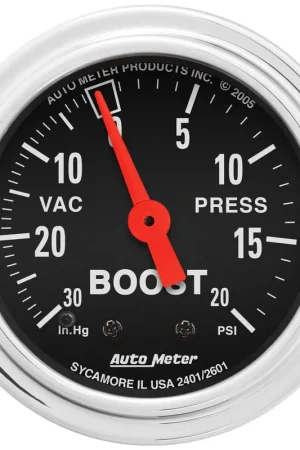 Autometer 2-1/16" Boost/Vacuum 30 In HG/20 PSI Mechanical Traditional Chrome Weekend Sale