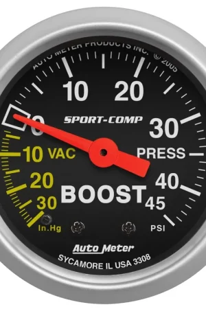 Big Sale Autometer 2-1/16" Boost/Vacuum 30 In HG/45 PSI Mechanical Sport-Comp
