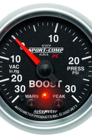 High Quality Autometer 2-1/16" Boost/Vacuum w/Peak & Warn 30 In HG/30 PSI Stepper Motor Sport-Comp II