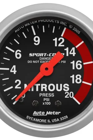 Get Yours Autometer 2-1/16" Nitrous Pressure 0-2000 PSI Mechanical Sport-Comp