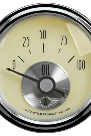 Autometer 2-1/16" Oil Pressure 0-100 PSI Air-Core Prestige Antique Ivory Worldwide Shipping